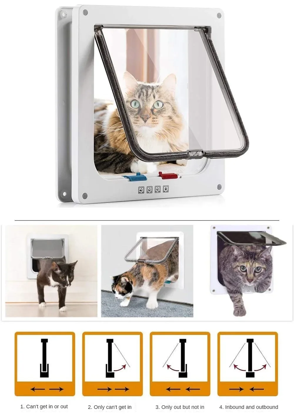 Pet free access door and cat hole for cats and small dogs to enter exit, installable on glass wooden iron doors and windows