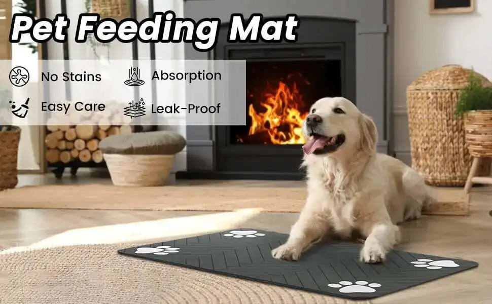 60X90CM Pet Dog Feeding Mat Pet Placemat for Food and Water Bowl with Waterproof Rubber Backing Quick Dry Water Mat for Dog Cat