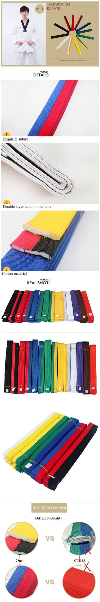 Belts for Taekwondo Judo Karate War, Random Belt for Adults and Children, Black, Red, Green, Yellow