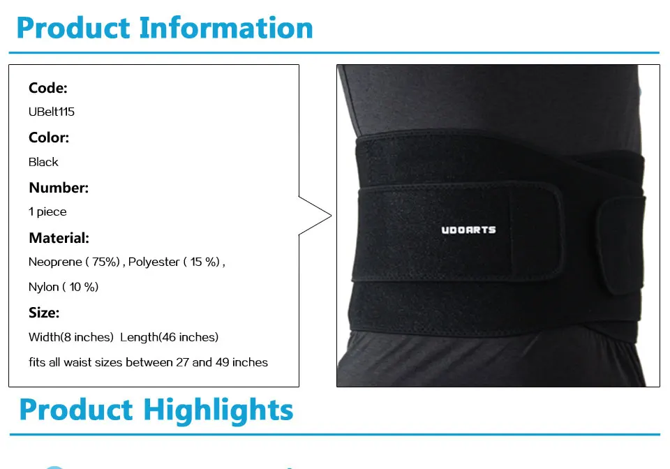 Udoarts Adjustable Waist Support Belt