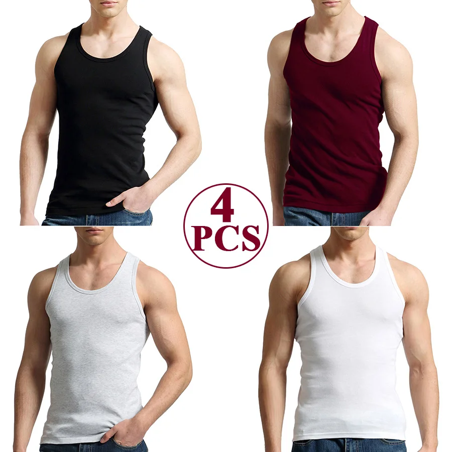 Tank Tops Men 100% Cotton Solid Vest Male Breathable Sleeveless Tops Slim Casual Gym Running Comfortable Undershirt Mens Gift