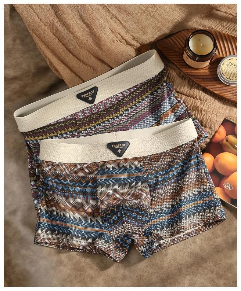retro printed ethnic style underwear man Comfortable breathable antibacterial Underpants personalized printed boxer shorts men