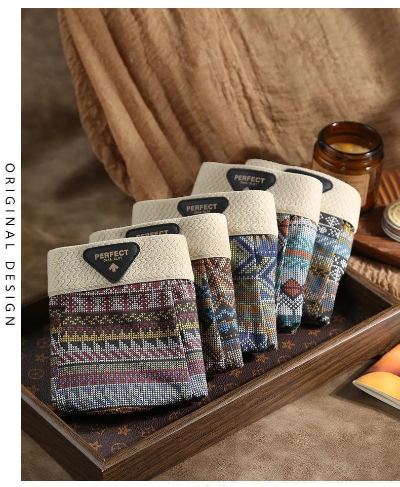 retro printed ethnic style underwear man Comfortable breathable antibacterial Underpants personalized printed boxer shorts men