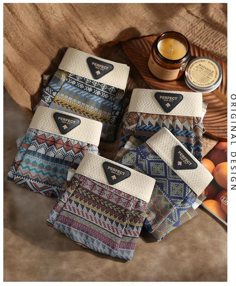 retro printed ethnic style underwear man Comfortable breathable antibacterial Underpants personalized printed boxer shorts men