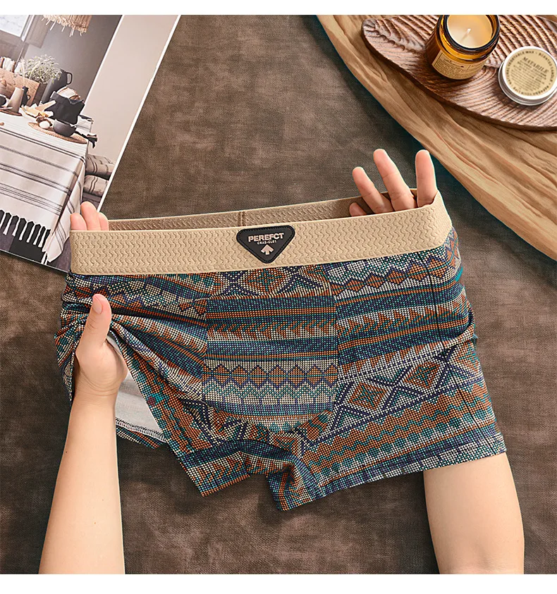 retro printed ethnic style underwear man Comfortable breathable antibacterial Underpants personalized printed boxer shorts men