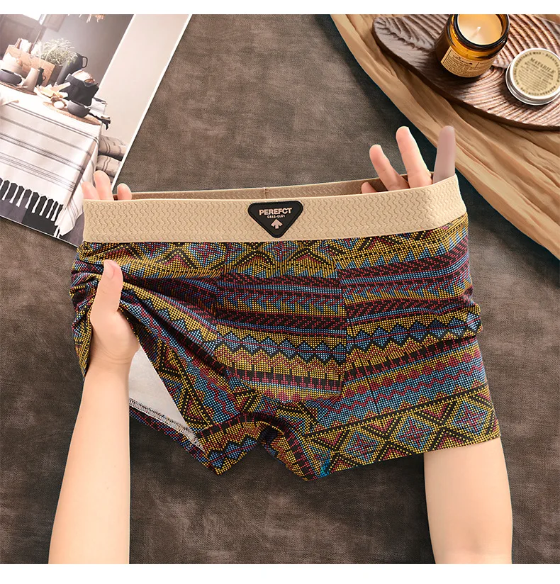 retro printed ethnic style underwear man Comfortable breathable antibacterial Underpants personalized printed boxer shorts men