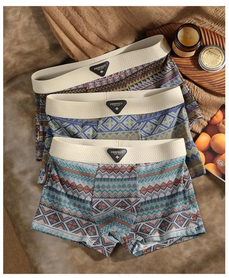 retro printed ethnic style underwear man Comfortable breathable antibacterial Underpants personalized printed boxer shorts men