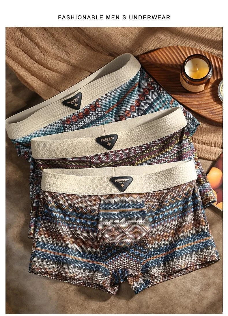 retro printed ethnic style underwear man Comfortable breathable antibacterial Underpants personalized printed boxer shorts men