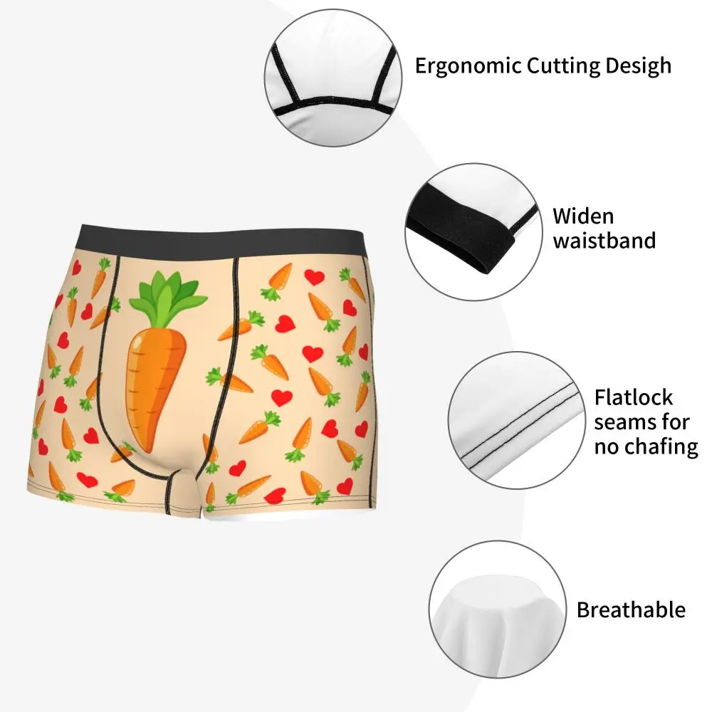 Custom Carrot With Hearts Underwear Men Printed Personalized Custom Boxer Briefs Shorts Panties Breathable Underpants