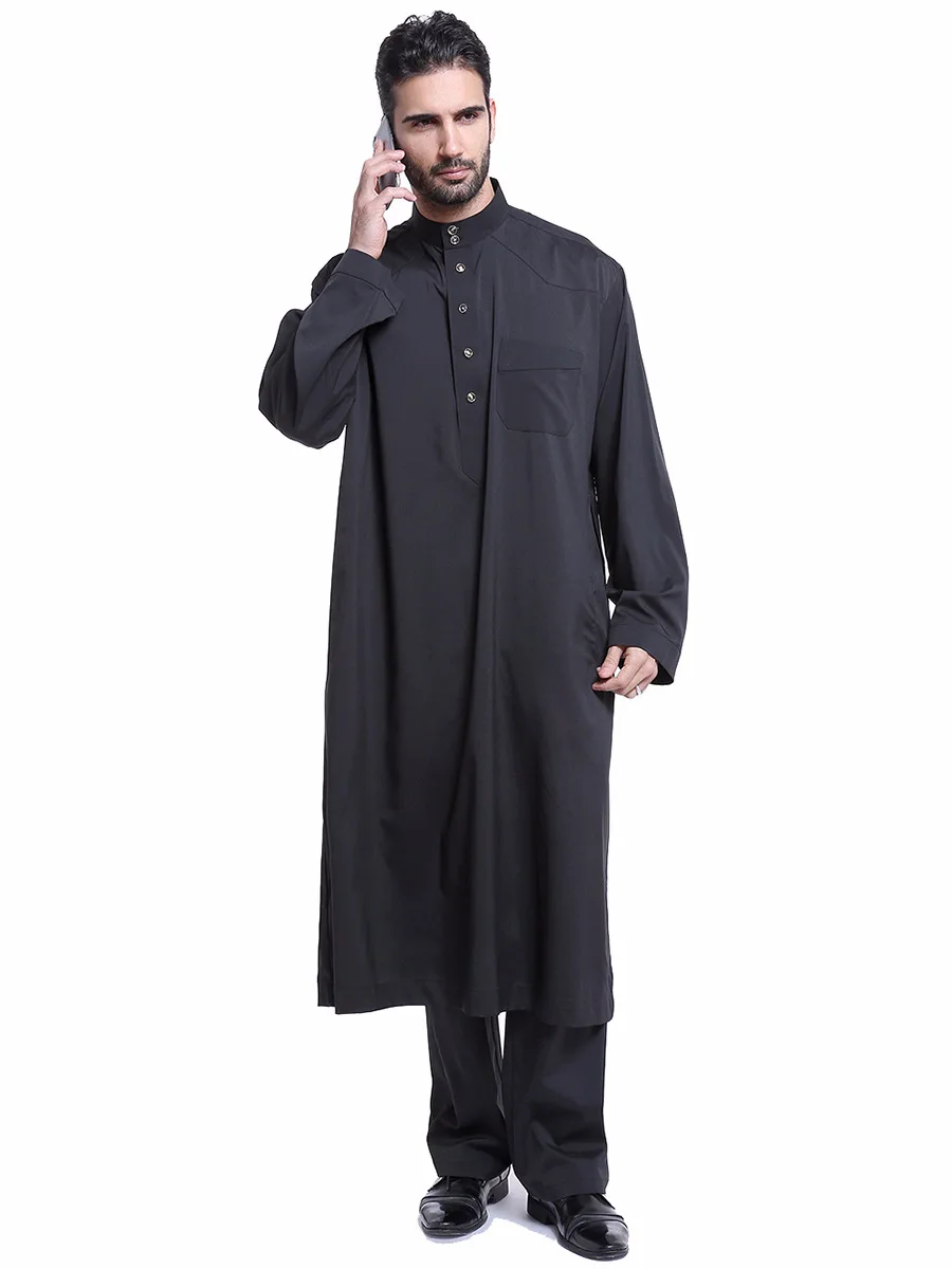 Dubai Arab Islam Muslim Men Jubba Thobe Clothing Sets Long Robe 2 Piece Set Tops and Pants Saudi Musulman Ensembles Wear Sets