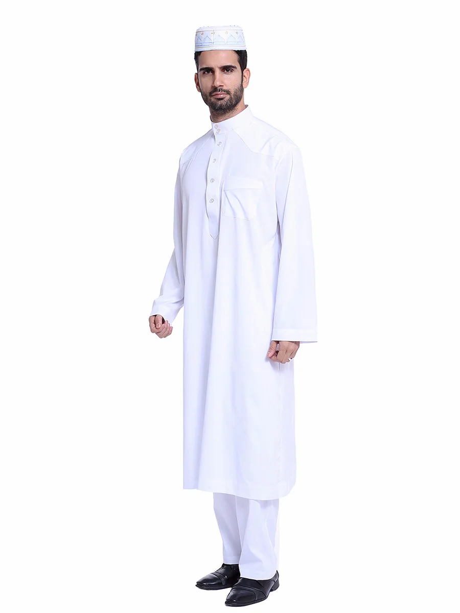 Dubai Arab Islam Muslim Men Jubba Thobe Clothing Sets Long Robe 2 Piece Set Tops and Pants Saudi Musulman Ensembles Wear Sets
