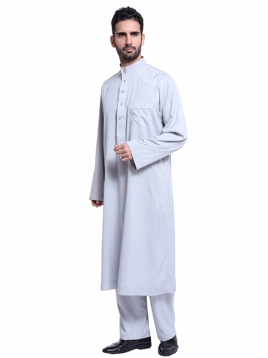 Dubai Arab Islam Muslim Men Jubba Thobe Clothing Sets Long Robe 2 Piece Set Tops and Pants Saudi Musulman Ensembles Wear Sets