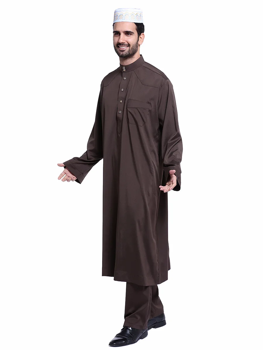 Dubai Arab Islam Muslim Men Jubba Thobe Clothing Sets Long Robe 2 Piece Set Tops and Pants Saudi Musulman Ensembles Wear Sets