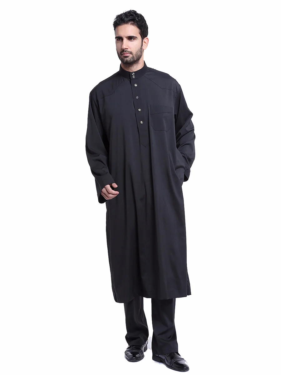 Dubai Arab Islam Muslim Men Jubba Thobe Clothing Sets Long Robe 2 Piece Set Tops and Pants Saudi Musulman Ensembles Wear Sets