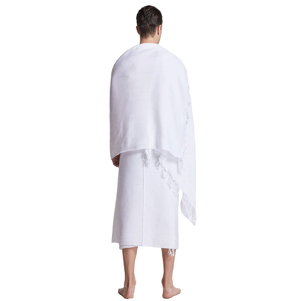 2 Pieces Ihram Pilgrimage Towel for Muslim Arab Mecca Hajj Clothes Men Islamic Ramadan Prayer Worship Costumes Shawl Jubba Thobe