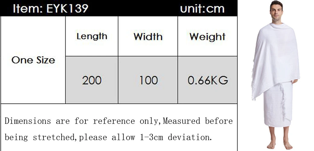 2 Pieces Ihram Pilgrimage Towel for Muslim Arab Mecca Hajj Clothes Men Islamic Ramadan Prayer Worship Costumes Shawl Jubba Thobe