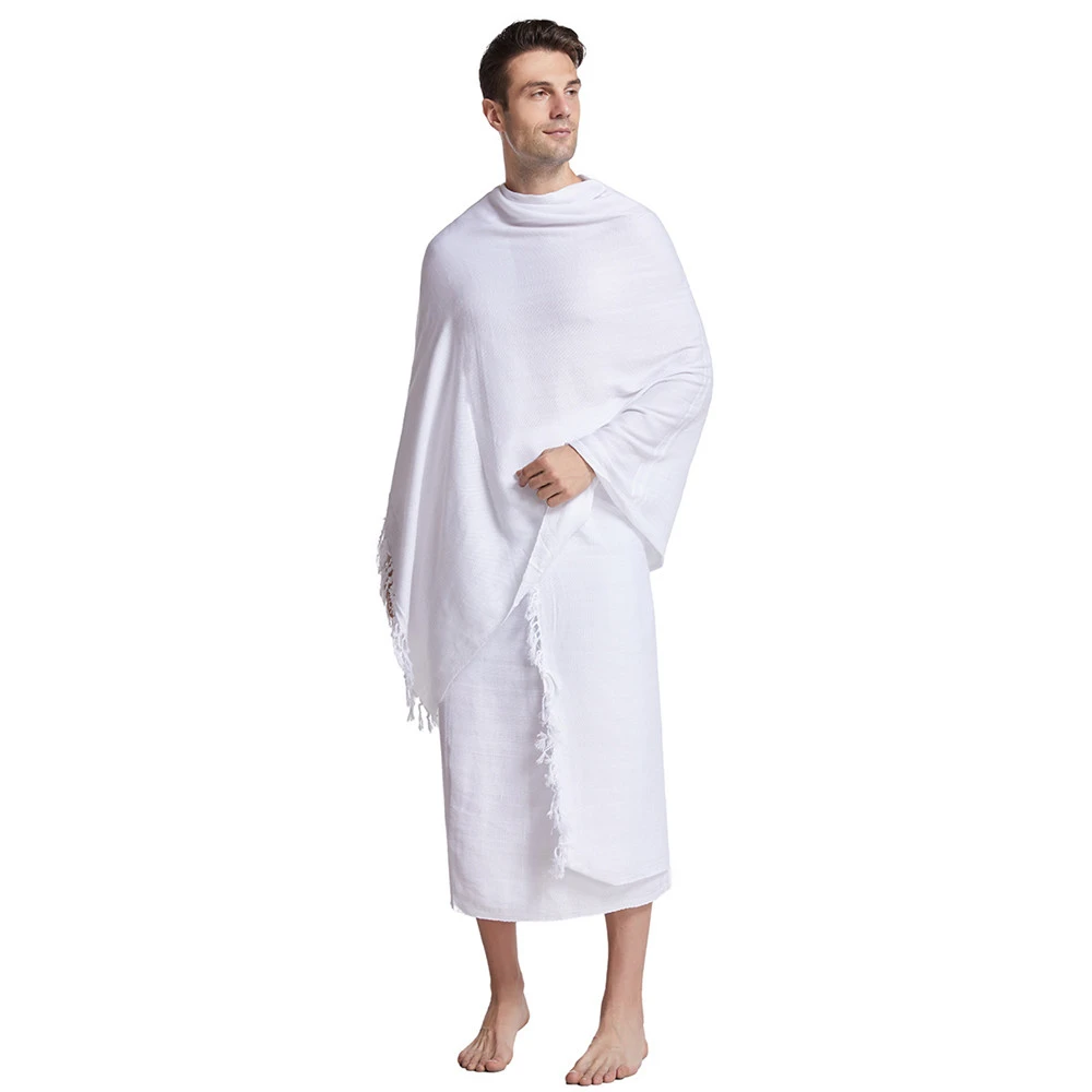 2 Pieces Ihram Pilgrimage Towel for Muslim Arab Mecca Hajj Clothes Men Islamic Ramadan Prayer Worship Costumes Shawl Jubba Thobe