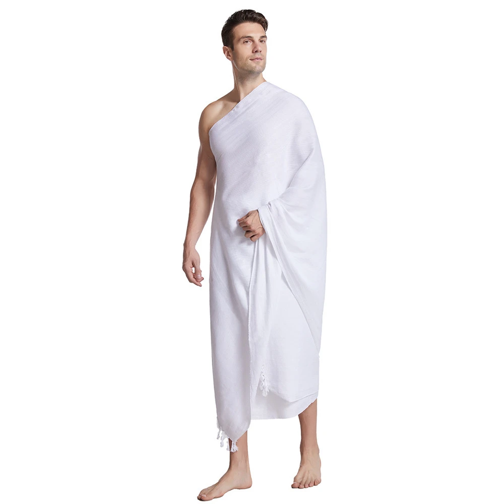 2 Pieces Ihram Pilgrimage Towel for Muslim Arab Mecca Hajj Clothes Men Islamic Ramadan Prayer Worship Costumes Shawl Jubba Thobe