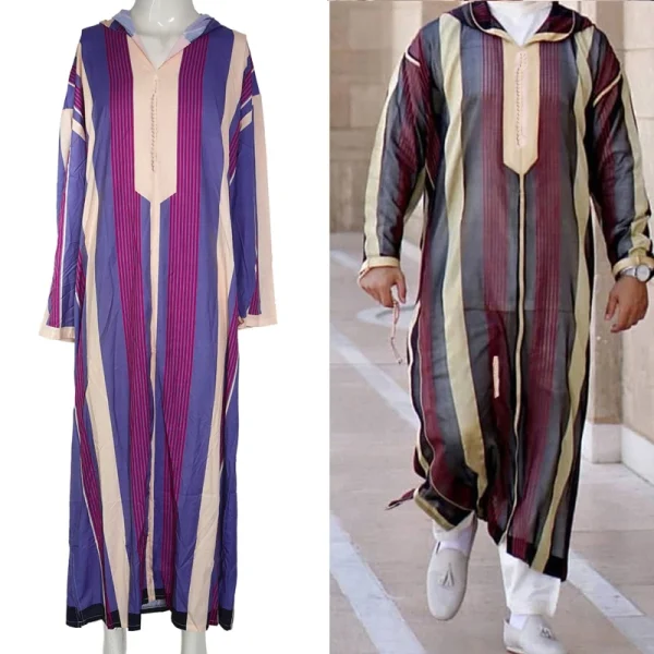 Ramadan Muslim Dress Abayas Dubai Casual Kaftan Robe Islamic Costumes with Long Sleeve Turn-Down Collar Gifts for Mens