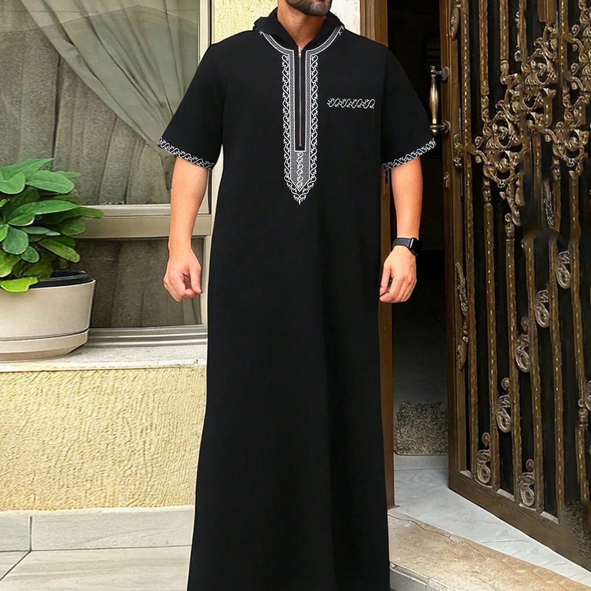 Islam Kaftan Muslim Men Clothing Moroccan Caftan Hand Embroidered Loose and Breathable Djellaba Abaya Thobe for Male Summer 2025
