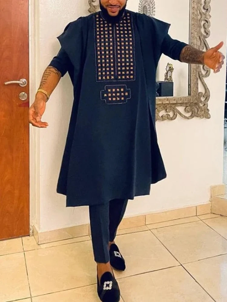 African Clothes for Men Dashiki Shirts Ankara Pants 3 Piece Set Wedding Evening Outfits Robe Suit Traditional Clothing