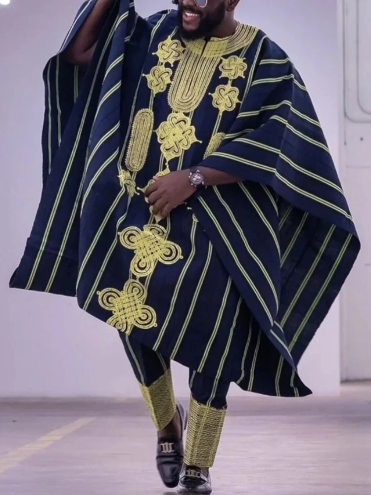 African Clothes for Men Dashiki Shirts Ankara Pants 3 Piece Set Wedding Evening Outfits Robe Suit Traditional Clothing