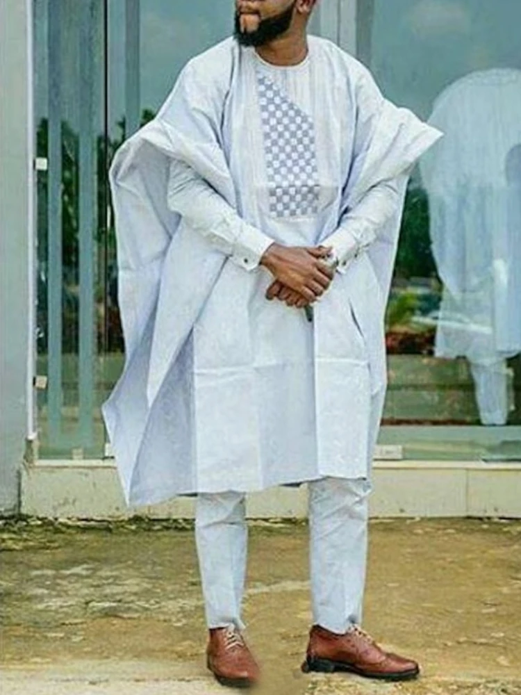 African Clothes for Men Dashiki Shirts Ankara Pants 3 Piece Set Wedding Evening Outfits Robe Suit Traditional Clothing