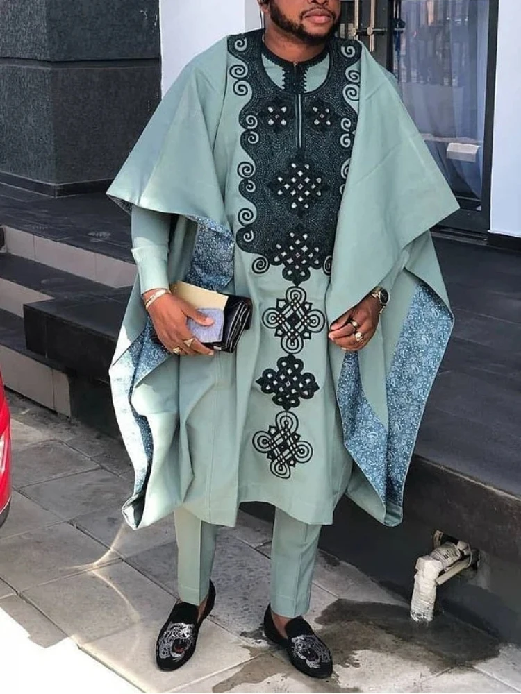 African Clothes for Men Dashiki Shirts Ankara Pants 3 Piece Set Wedding Evening Outfits Robe Suit Traditional Clothing