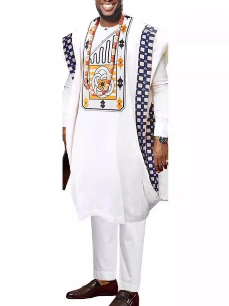 African Clothes for Men Dashiki Shirts Ankara Pants 3 Piece Set Wedding Evening Outfits Robe Suit Traditional Clothing