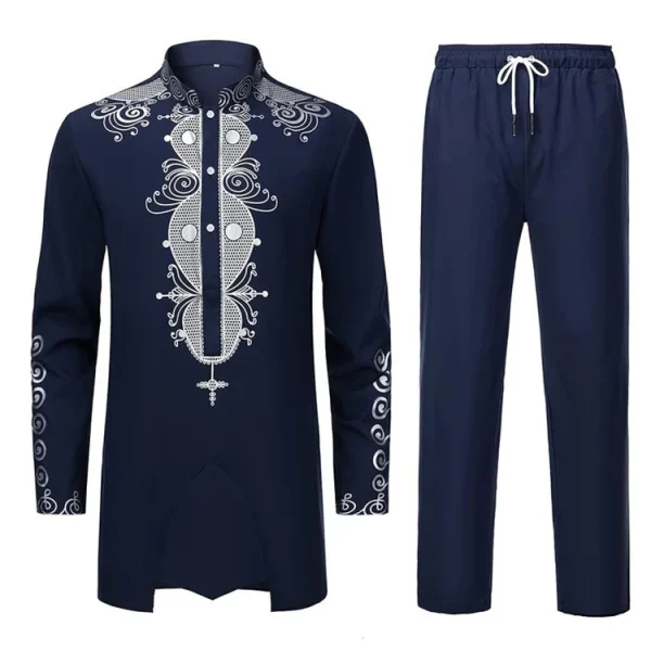 Muslim Robe Printing Black White Yellow Navy Blue Long-Sleeved Trousers The Traditional Dress of Arab Men 3D Pattern