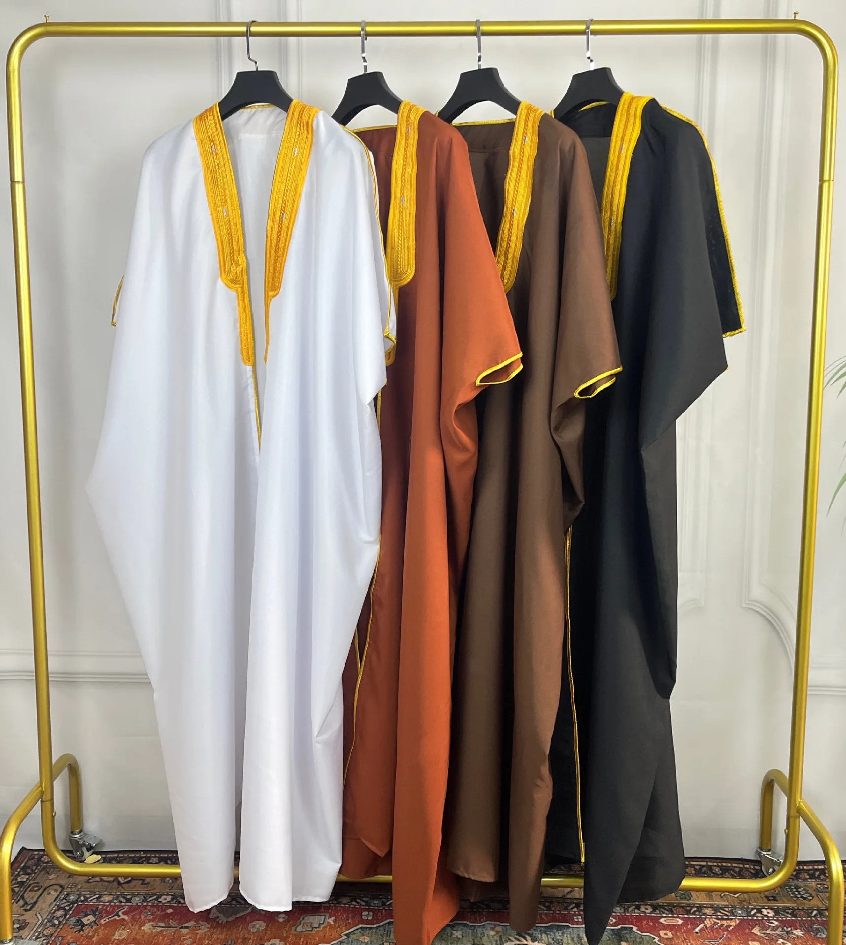 Middle East Men's Open Abayas Muslim Dress Kimono Dishdasha Islam Clothing Dubai Saudi Kaftan Embroidered Robe Prayer Gown Thobe