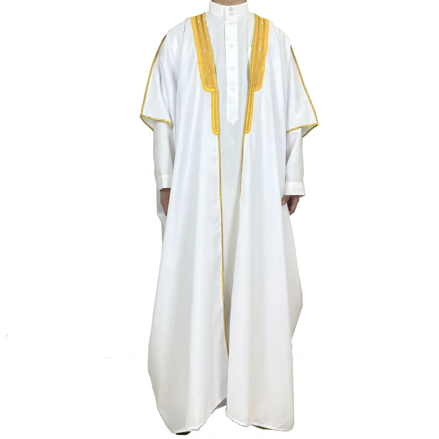 Middle East Men's Open Abayas Muslim Dress Kimono Dishdasha Islam Clothing Dubai Saudi Kaftan Embroidered Robe Prayer Gown Thobe