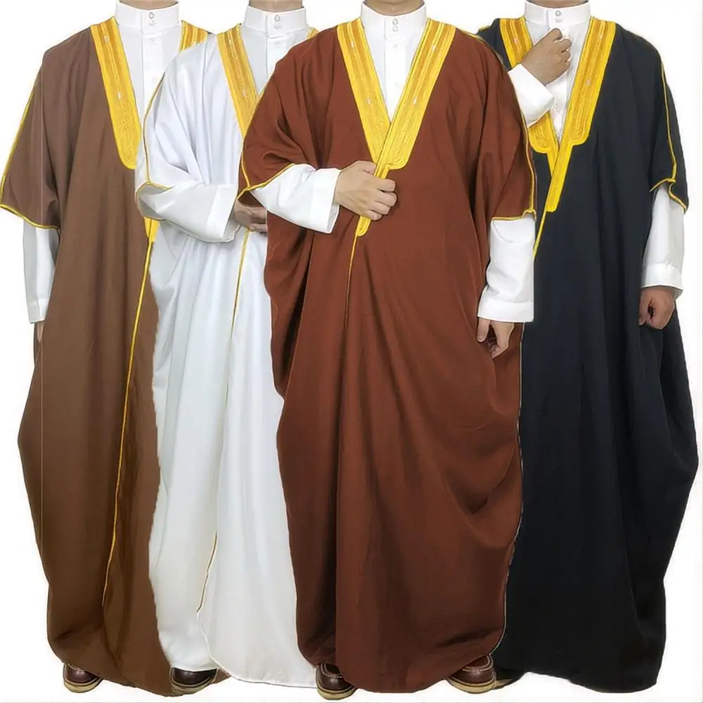 Middle East Men's Open Abayas Muslim Dress Kimono Dishdasha Islam Clothing Dubai Saudi Kaftan Embroidered Robe Prayer Gown Thobe