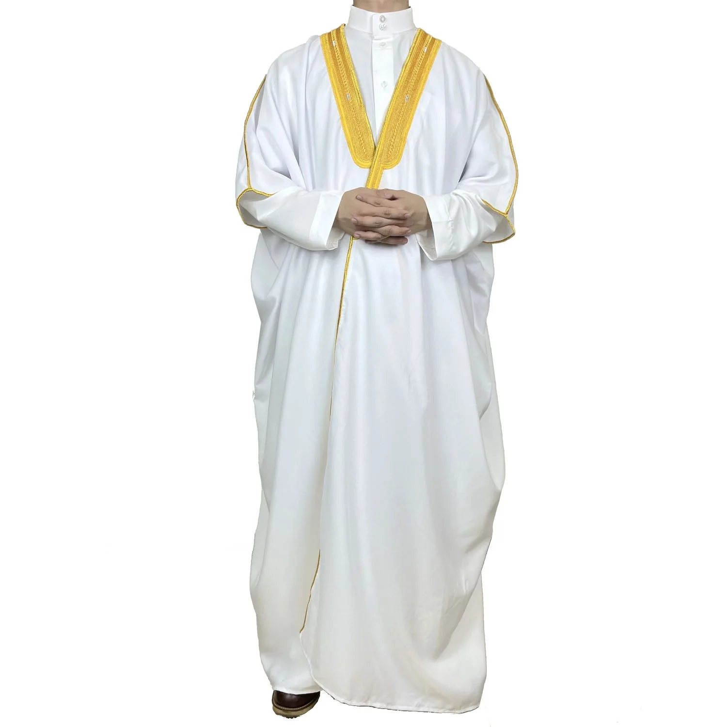 Middle East Men's Open Abayas Muslim Dress Kimono Dishdasha Islam Clothing Dubai Saudi Kaftan Embroidered Robe Prayer Gown Thobe