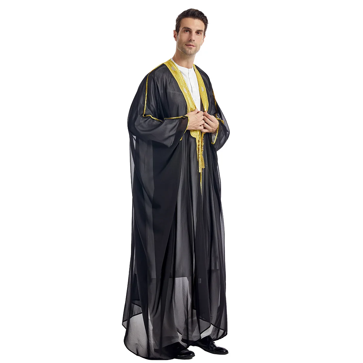 Eid Muslim Men Jubba Thobe Mens Cardigan Abaya Long Dress Islamic Ramadan Kimono Long Robe Saudi Arabic Musulman Caftan Dubai