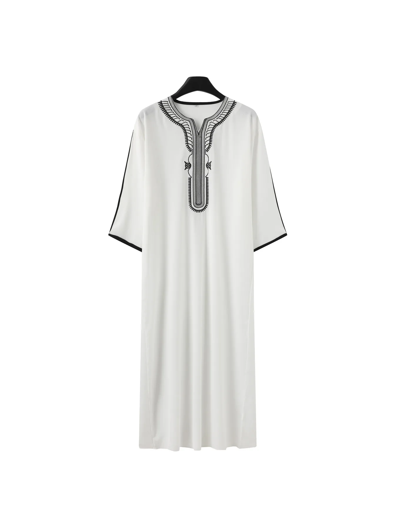 Arab Long Robe Islam Kaftan Muslim Eid Men Moroccan Dubai Caftan Embroidered Loose Breathable Abaya Jalabiya Thobe Summer 2024