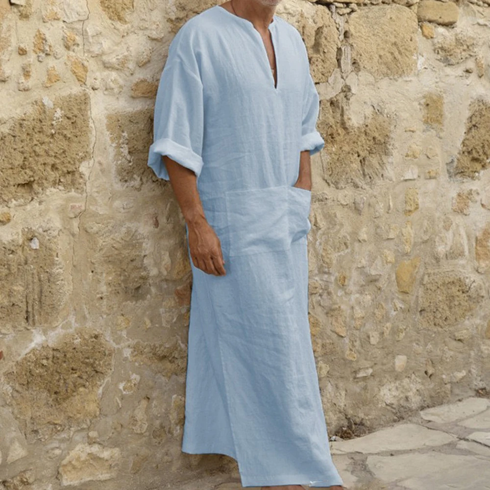 Short Sleeve Solid Color Men Muslim Islamic Kaftan Robe Jubba Thobe Kaftan Muslim Robe Casual Dubai Saudi Arabia Abaya Robes 5XL