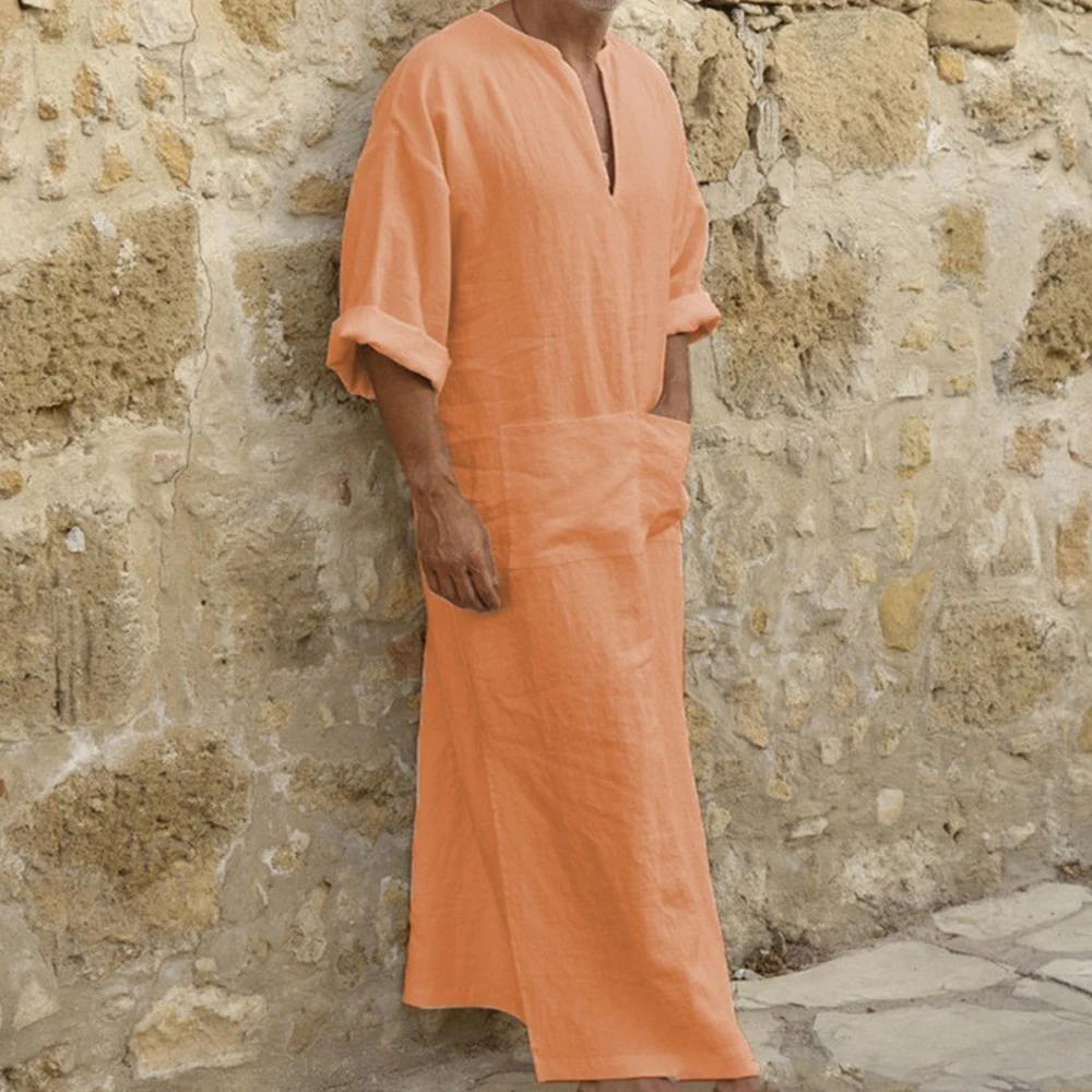 Short Sleeve Solid Color Men Muslim Islamic Kaftan Robe Jubba Thobe Kaftan Muslim Robe Casual Dubai Saudi Arabia Abaya Robes 5XL