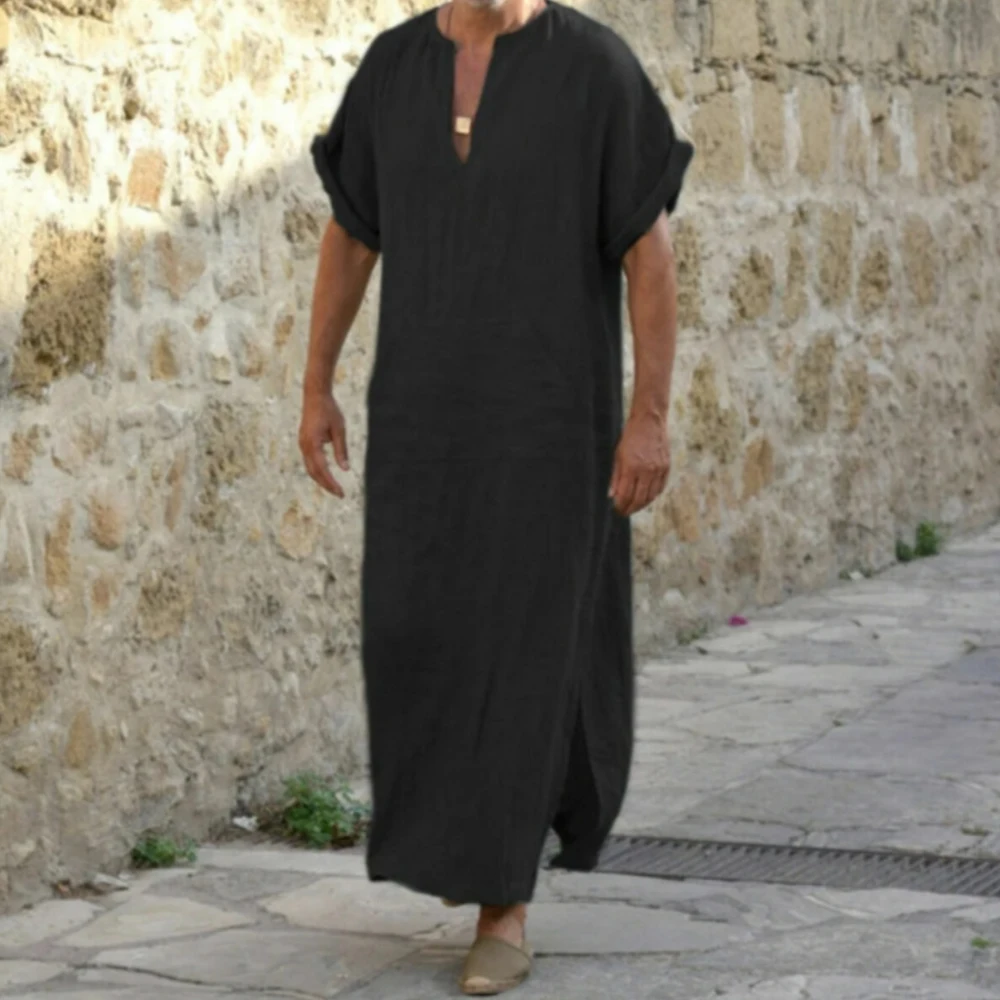 Short Sleeve Solid Color Men Muslim Islamic Kaftan Robe Jubba Thobe Kaftan Muslim Robe Casual Dubai Saudi Arabia Abaya Robes 5XL
