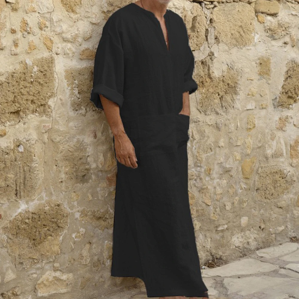 Short Sleeve Solid Color Men Muslim Islamic Kaftan Robe Jubba Thobe Kaftan Muslim Robe Casual Dubai Saudi Arabia Abaya Robes 5XL