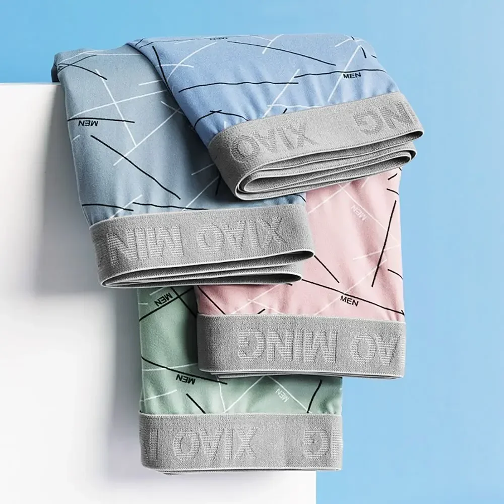 Thin Breathable Cotton Crotch Line Middle Waist Milk Silk Boxers Letter Underwear Men Panties Shorts Шорты Мужские