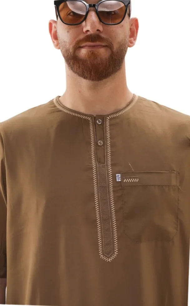 LIBIELIY Europe And The United States Men Large Size Arab Ethnic Robe Long Short Sleeve Middle East Islamic Dubai Simple Casual