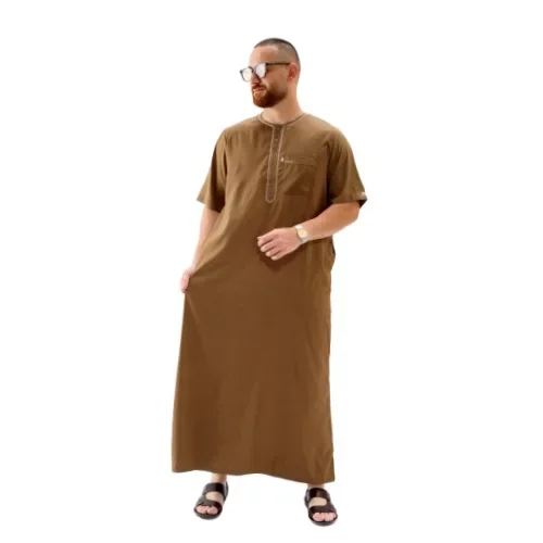 LIBIELIY Europe And The United States Men Large Size Arab Ethnic Robe Long Short Sleeve Middle East Islamic Dubai Simple Casual