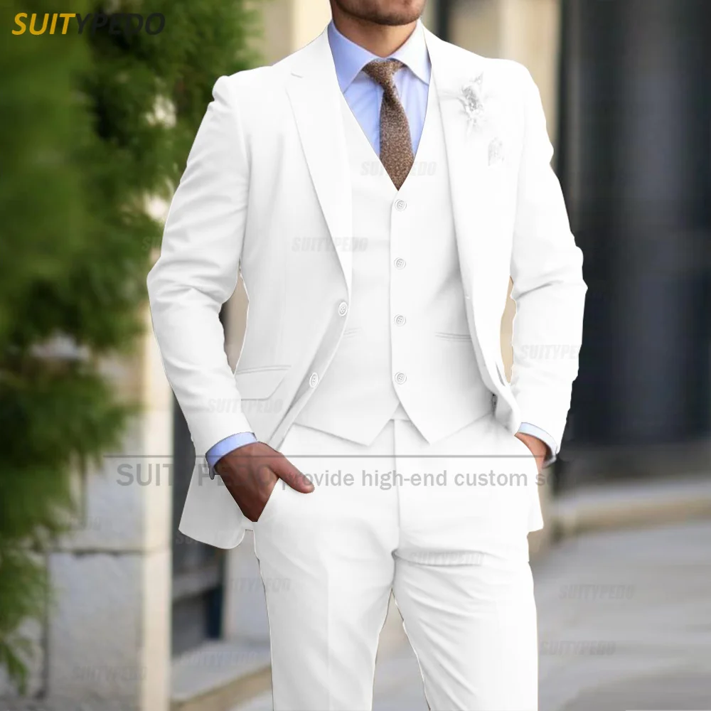 Slim Fit Suit Sets For Men Wedding Banquet Groomsman Elegant Formal Blazer Vest Pants Three Pieces Fashion Male Classic Outfits
