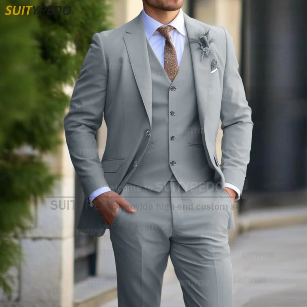 Slim Fit Suit Sets For Men Wedding Banquet Groomsman Elegant Formal Blazer Vest Pants Three Pieces Fashion Male Classic Outfits