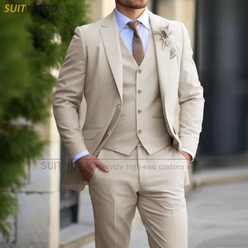 Slim Fit Suit Sets For Men Wedding Banquet Groomsman Elegant Formal Blazer Vest Pants Three Pieces Fashion Male Classic Outfits