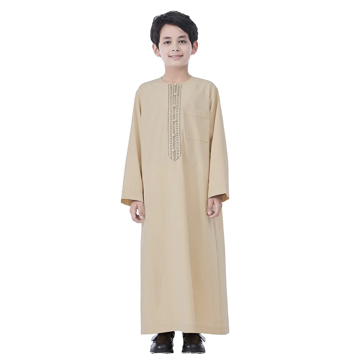 2025 Muslim Kids Boys Jubba Thobe Solid Button Abaya Arabic Islamic Middle Eastern Teen Long Sleeve Robe Ramadan Daffah Clothing