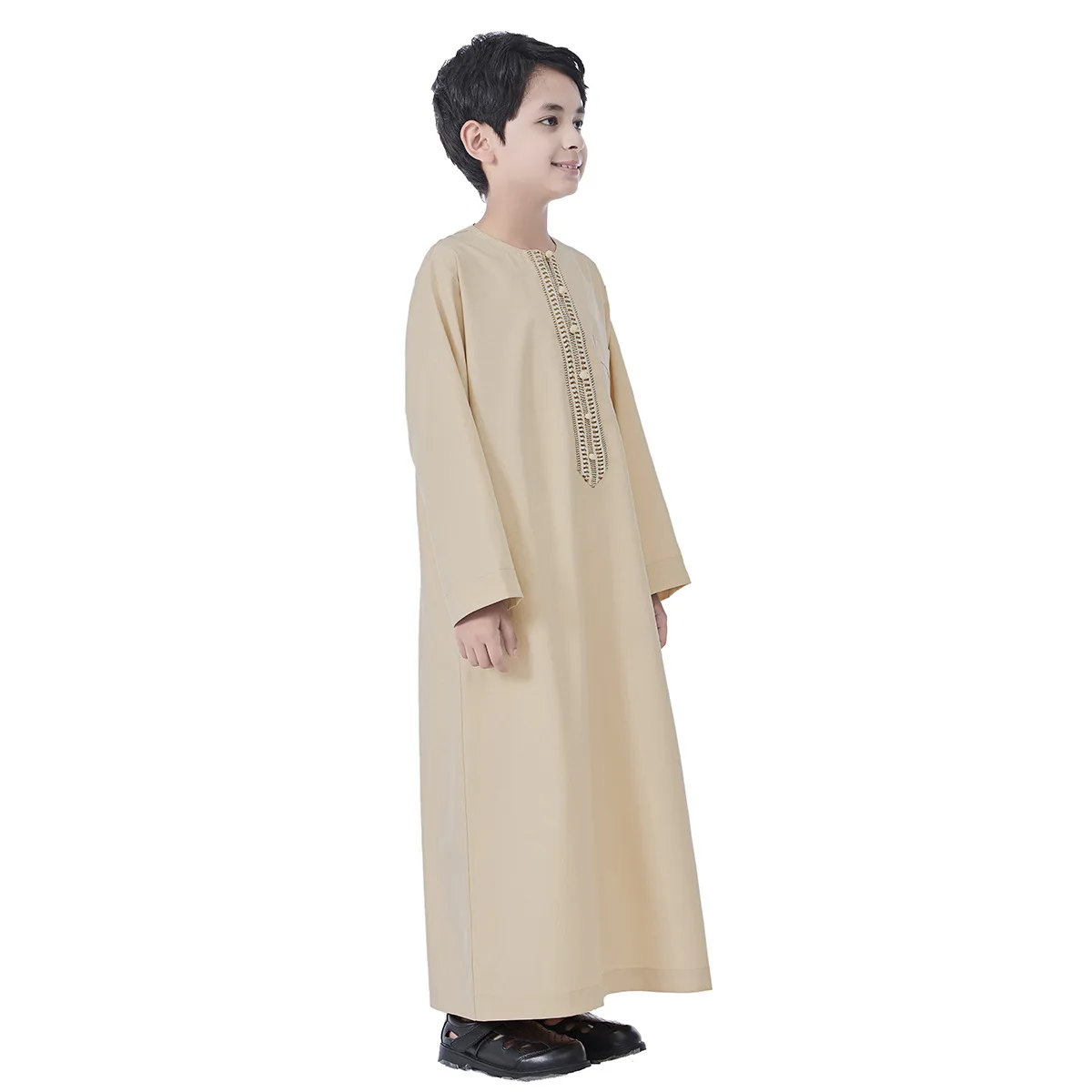 2025 Muslim Kids Boys Jubba Thobe Solid Button Abaya Arabic Islamic Middle Eastern Teen Long Sleeve Robe Ramadan Daffah Clothing