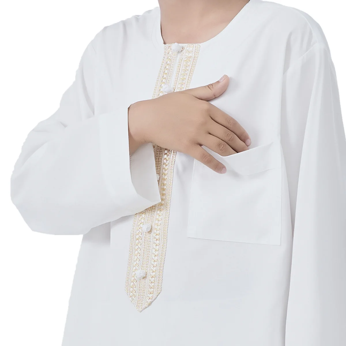 2025 Muslim Kids Boys Jubba Thobe Solid Button Abaya Arabic Islamic Middle Eastern Teen Long Sleeve Robe Ramadan Daffah Clothing