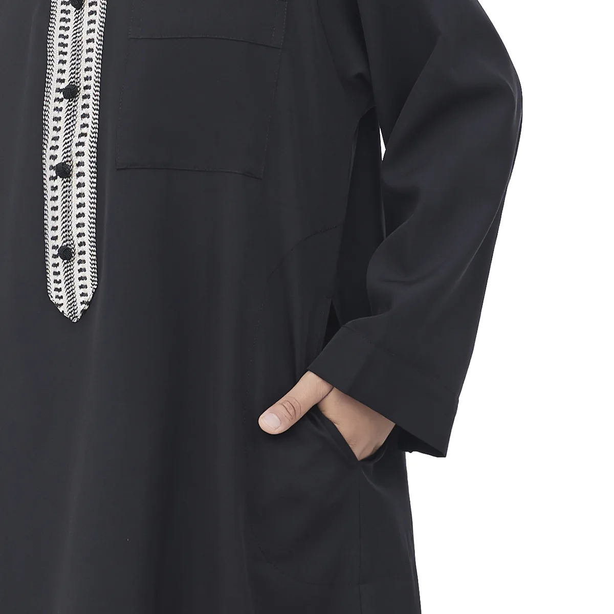 2025 Muslim Kids Boys Jubba Thobe Solid Button Abaya Arabic Islamic Middle Eastern Teen Long Sleeve Robe Ramadan Daffah Clothing